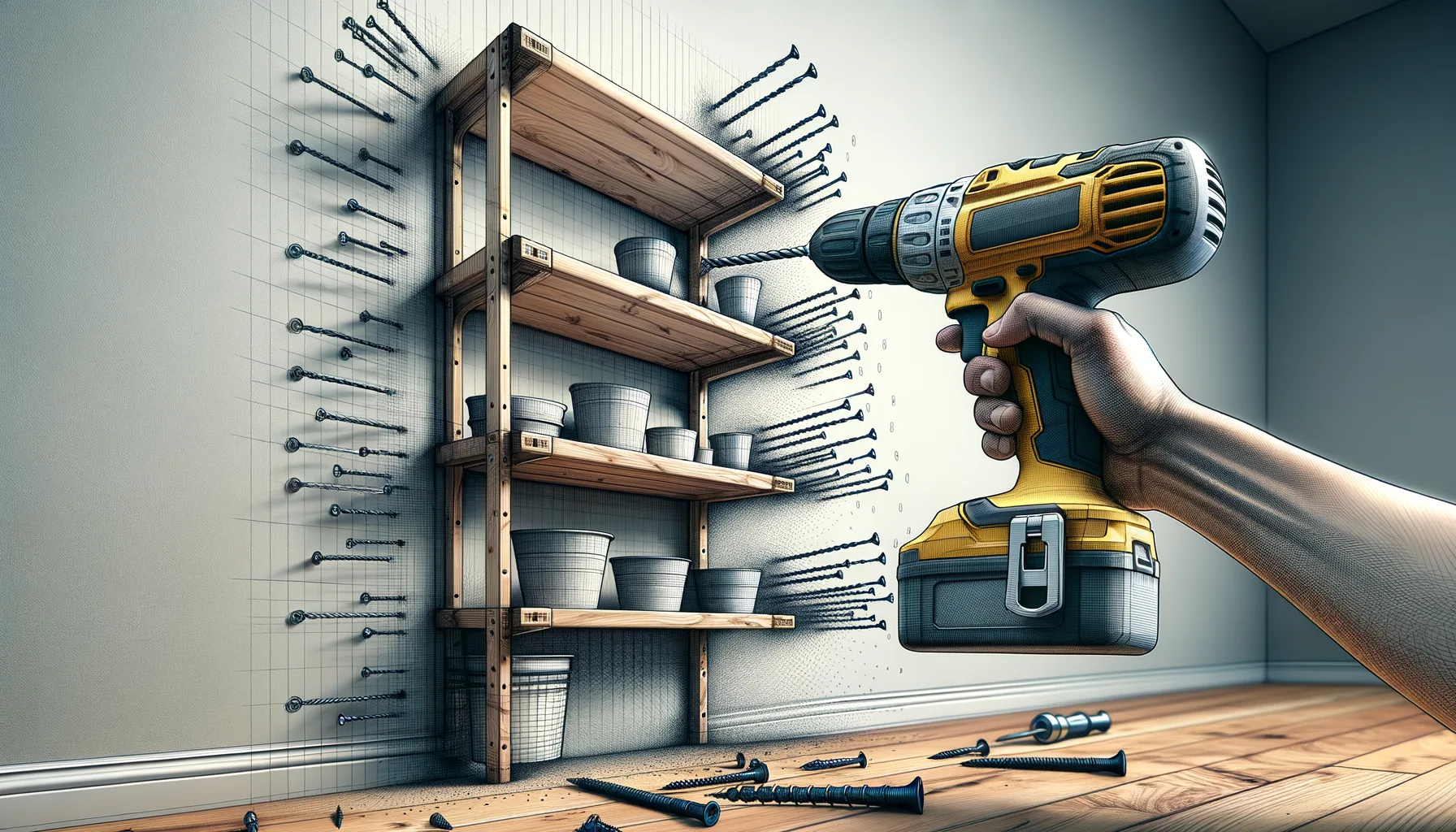 Bohrhammer nutzen zum Aufhaengen von Regalen und schweren Gegenstaenden