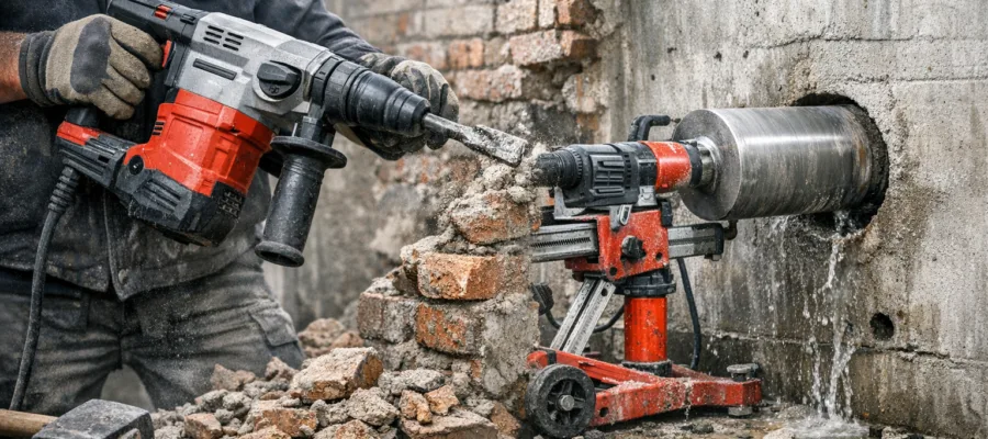 Anwendung des Bohrhammers im Maurerhandwerk: Kernbohrungen und Abbruch