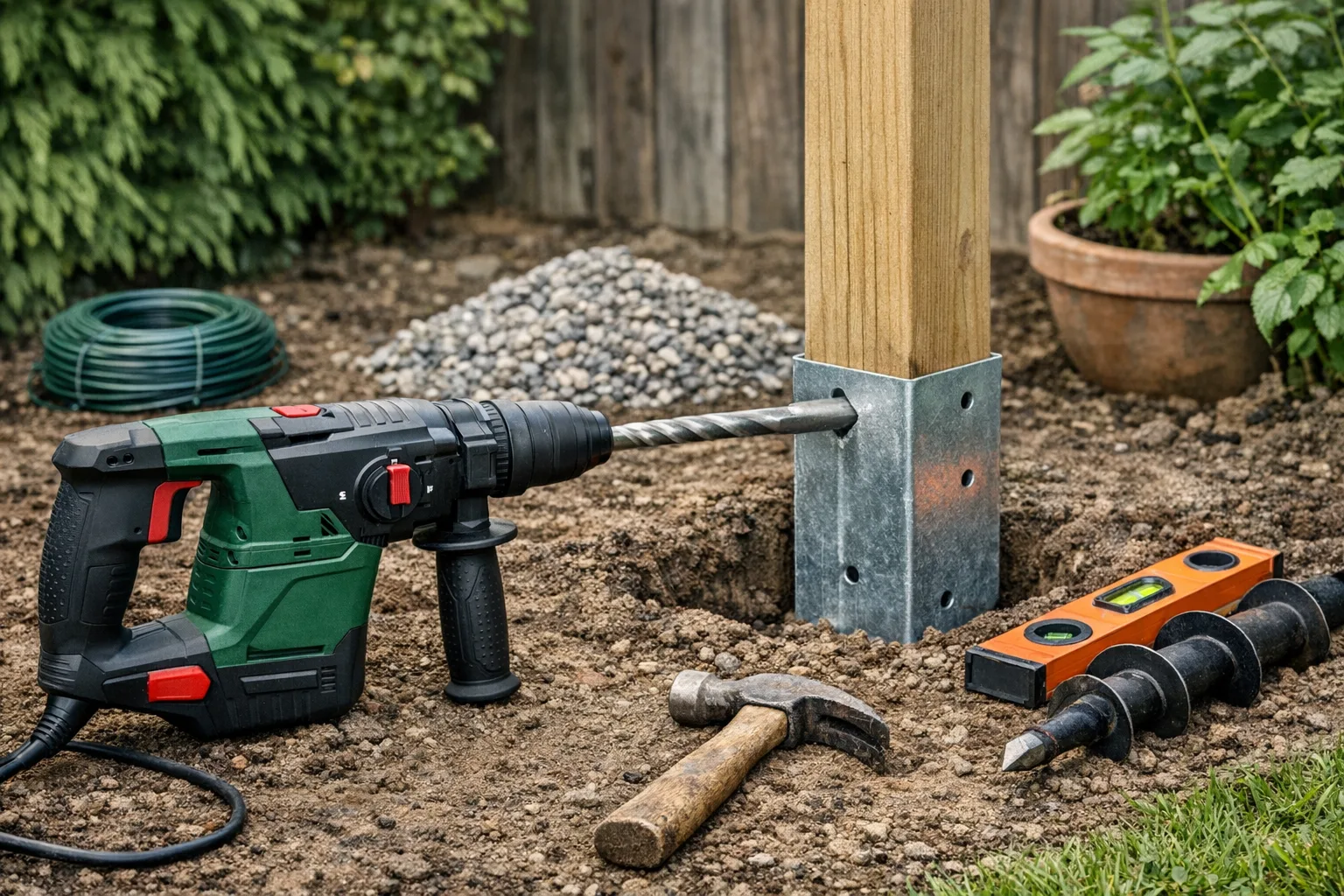 Eigene Gartenprojekte mit Bohrhammer: Pfosten setzen leicht gemacht