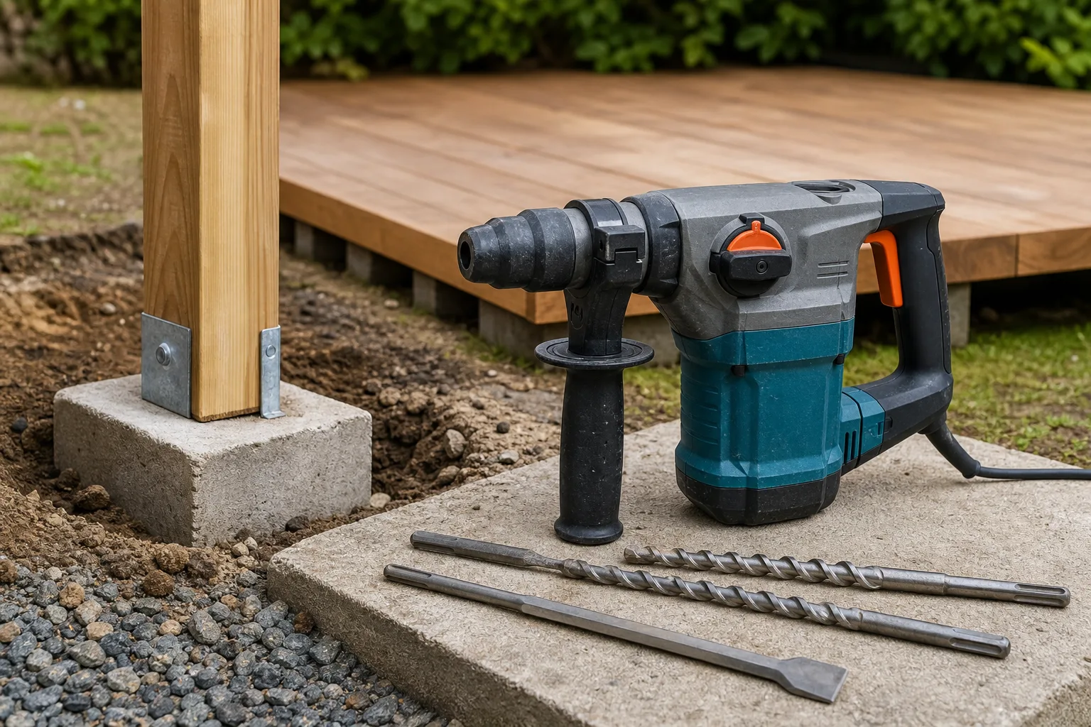 Bohrhammer fuer Gartenprojekte: Pfosten setzen und Terrassen bauen